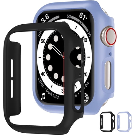 [2 Pack] Compatible for Apple Watch Case SE Series 6 5 4 44mm [NO Screen Protector], All-Around Protective PC Hard Bumper Cover Face for iWatch SE Series 6 5 4 44mm (Black/Light Blue, 44mm)