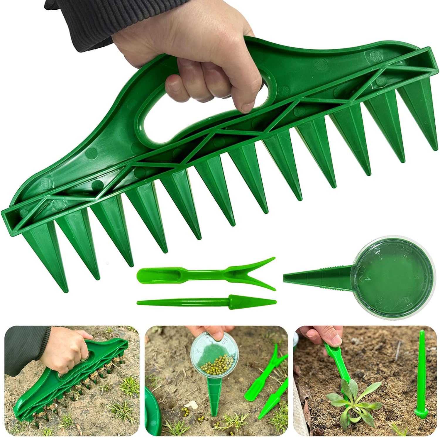 4 Pack Sowing Seeds Dispenser Set,12 Holes Seedin Soil Digger Planter