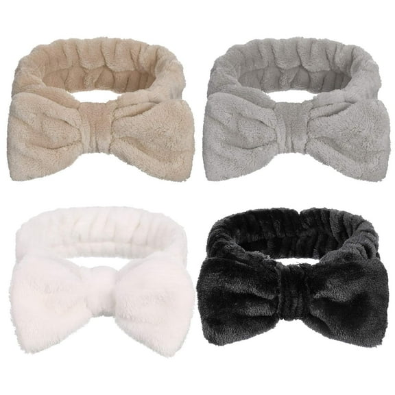 4 Pack Spa Headband for Washing Face, Girls Makeup Bow Tie Hair Band, Microfiber Women Headbands, Teen Girl Gifts Trendy Stuff, Gifts for Teen Girls -Multicolor