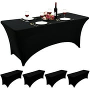 4 Pack Spandex Table Cover for 6ft Folding Tables Fitted Rectangular Tablecloth Stretch Table Cover Polyester Washable Tablecloth Protector for Wedding,Trade Shows,Banquet,Cocktail,Party (Black)