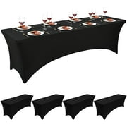 4 Pack Spandex Table Cover for 8ft Folding Tables Fitted Rectangular Tablecloth Stretch Table Cover Polyester Washable Tablecloth Protector for Wedding,Trade Shows,Banquet,Cocktail,Party (Black)