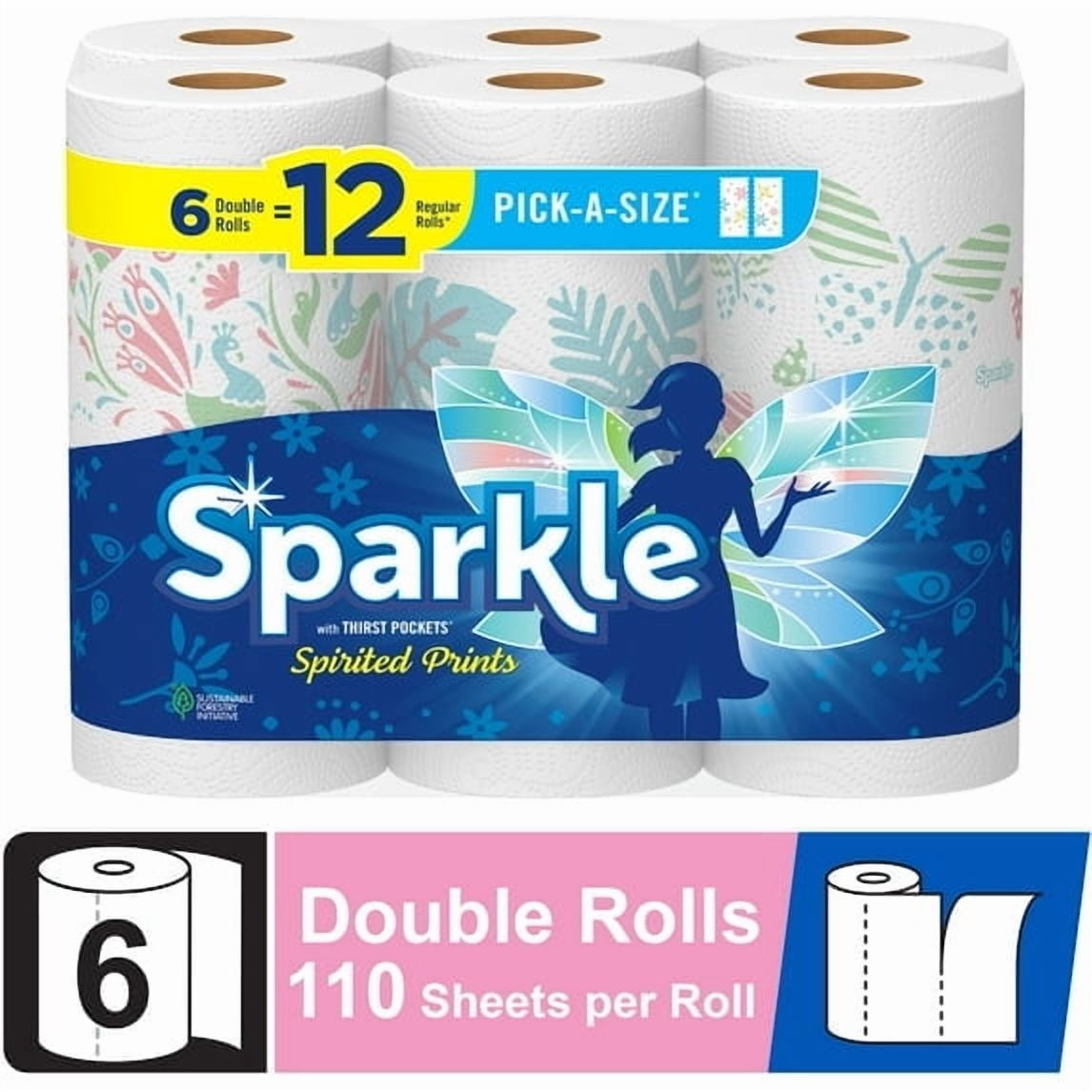 (4 Pack) Sparkle Pick-a-Size Paper Towels, Multi-Color, 6 Double Rolls ...