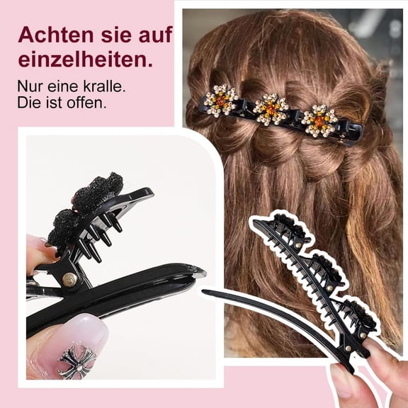 4 Pack Sparkling Crystal Flower Braided Hair Clips, Rhinestone Floral Side Bangs Barrettes, Non-Slip Woven Hair Sectioning Clips for Women Braids Daily Wedding Party Hair Styling Accessories