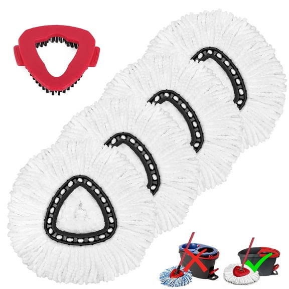 4 Pack Spin Mop Heads & 1Pack Scrub Brush Refill Kit Only for O-Cedar EasyWring 1 Tank System. Include Spin Mop Replacement Head Deep Cleaning Machine Washable with Scrub Brush