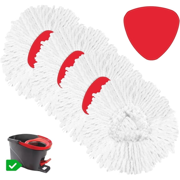 4 Pack Spin Mop Refill Replacement Head Compatible with EasyWring Spinning Mop, 1 Swivel Base, 100% Microfiber Deep Cleaning Machine Washable - White (1-Tank System)