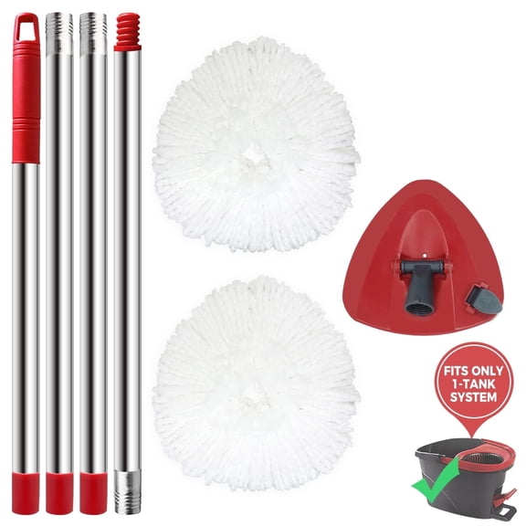 4-Pack Spin Mop Refills Set - Compatible with O-Cedar EasyWring System | 2 Mop Refills, Mop Base and 58inch Handle | Home Cleaning Accessories