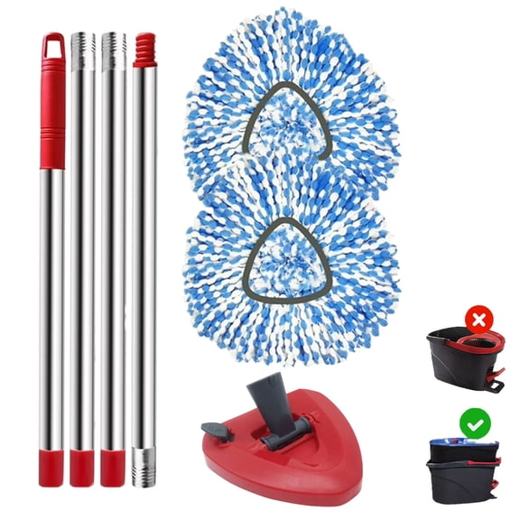 4-Pack Spin Mop Replacement Set - Compatible with O-Cedar RinseClean System | 2 Mop Refills, Mop Base and Handle | Home Cleaning Accessories