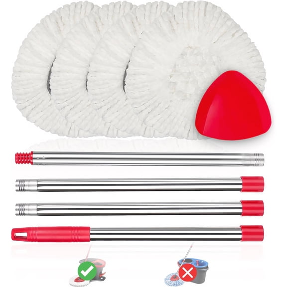 4 Pack Spin Mop Replacements Heads Compatible for O ceda EasyWring 1 System, Microfiber Mops Refills , 1 Triangle Base and 30-58in Handle Set Combo