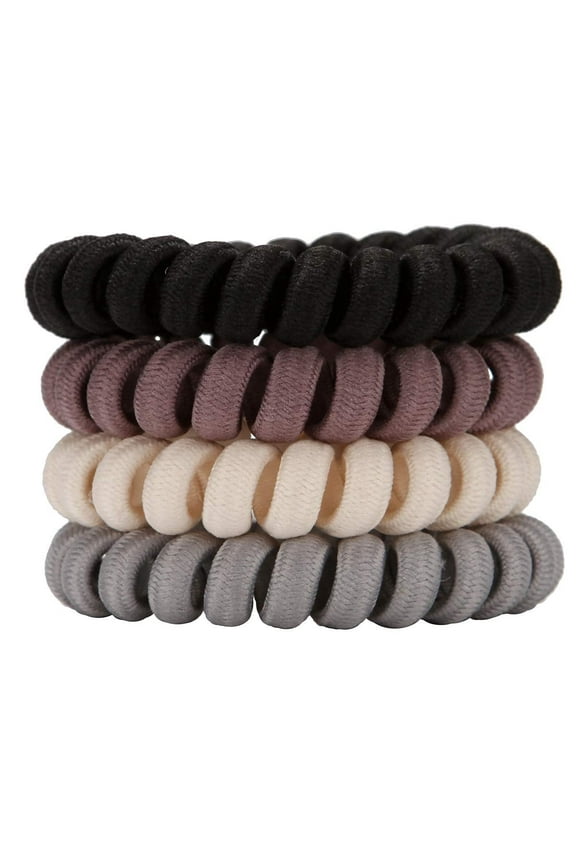 4 Pack Spiral Hair Ties, Ponytail holder Coil Hair Ties, Phone-Cord Traceless Hair Rings
