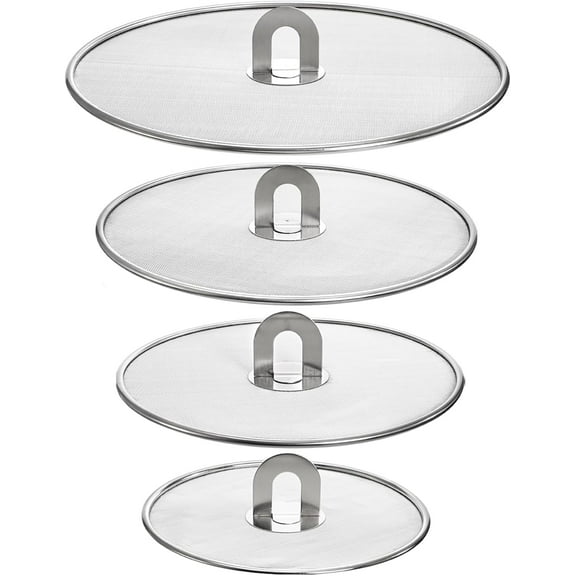 4 Pack Splatter Screen for Frying Pan, 13", 11.5", 10", 8" Stainless Steel Grease Splatter Guard with Fold Flat Knob, Kitchen Oil Splatter Guard Set for Safe Cooking