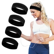 4 Pack Sport Headbands for Men Women, SZELAM Unisex Hairband & Workout Running Headband Elastic Sweatband Hair Wrap for Yoga Running Cycling Basketball, Black