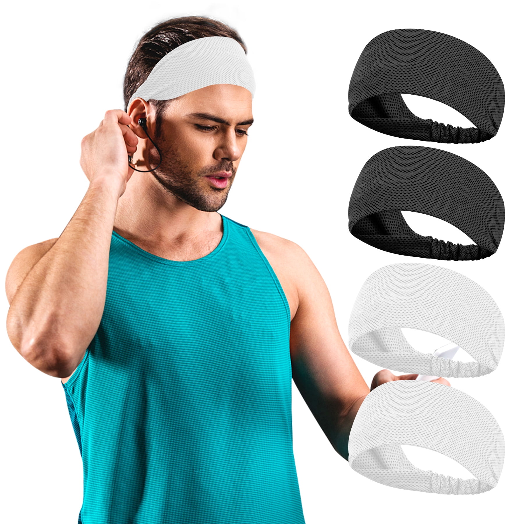 4 Pack Sport Headbands for Women and Men, Breathable, Moisture Wicking