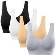 4 Pack Sports Bras for Women,Womens Wireless Bra,Seamless Smooth Comfort Wirefree T-Shirt Bra,Comfortable Yoga Bra with Removable Pads