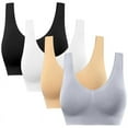 thumbnail image 1 of 4 Pack Sports Bras for Women,Women's Wireless Bra,Seamless Smooth Comfort Wirefree T-Shirt Bra,Comfortable Yoga Bra with Removable Pads, 1 of 6