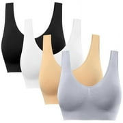 SIMIYA 4 Pack Sports Bras for Women,Women's Wireless Bra,Seamless Smooth Comfort Wirefree T-Shirt Bra,Comfortable Yoga Bra with Removable Pads