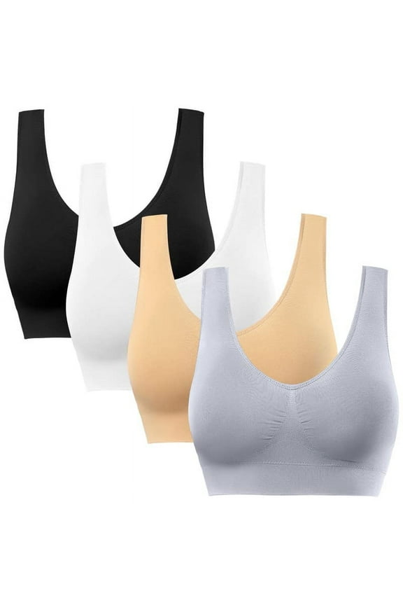 4 Pack Sports Bras for Women,Women's Wireless Bra,Seamless Smooth Comfort Wirefree T-Shirt Bra,Comfortable Yoga Bra with Removable Pads