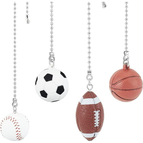 4 Pack Sports Ceiling Fan Pull Chain 14inch Basketball Soccer Baseball Rugby Ornaments Pendant Light Pull Chain Extension Set For Ceiling Light Lamp Fan Mixed Color