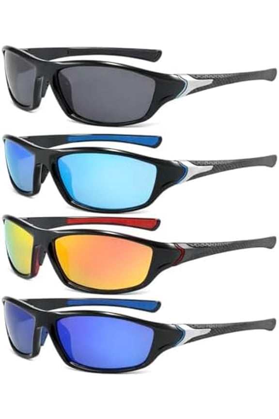 4 Pack Sports Cycling Sunglasses for Men Women, UV400 Wraparound Sport Sunglasses for Running Fishing Driving