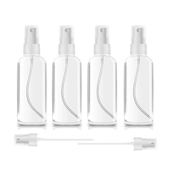 4 Pack Spray Bottles 2oz Clear Plastic Empty Refillable Mini Spritzer for Travel, Cleaning, Gardening, Skin Care Atomizer for Essential Oils, Perfume