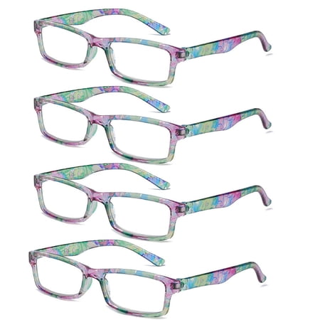 4 Pack Spring Hinges Reading Glasses Rectangle Readers Presbyopic glasses