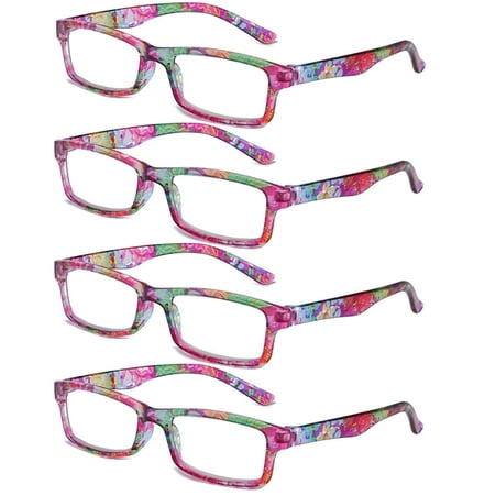 4 Pack Spring Hinges Reading Glasses Rectangle Readers Presbyopic glasses