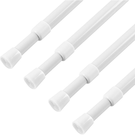 4 Pack Spring Tension Curtain Rods, 5/8" Spring Load Adjustable Expandable Tension Curtain Rod for Windows, Kitchen, Doorway, Bathroom, Cupboard Bars, 16-28 inches, White
