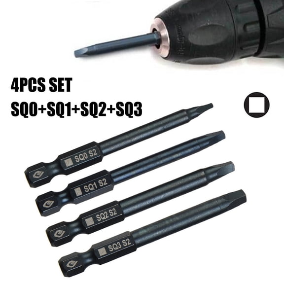 4 Pack Square Head Screwdriver Bits Set For SQ0 SQ1 SQ2 SQ3, 65Mm Length With 1/4 Inch Hex Shank,For HRC 60 Steel Driver Bit For Electric Drill And Manual Tools