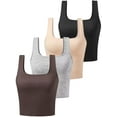 thumbnail image 1 of 4 Pack Square Neck Crop Tops for Women Workout Tank Tops Trendy Going Out Tops Gym Shirts BLACK GREY NUDE COFFEE S, 1 of 5