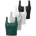thumbnail image 1 of 4 Pack Square Neck Crop Tops for Women Workout Tank Tops Trendy Going Out Tops Gym Shirts BLACK WHITE GREY DEEP GREEN S, 1 of 5