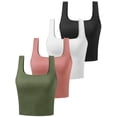 thumbnail image 1 of 4 Pack Square Neck Crop Tops for Women Workout Tank Tops Trendy Going Out Tops Gym Shirts BLACK WHITE RED GREEN S, 1 of 5