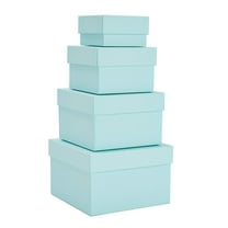 Stockroom Plus Teal Nesting Gift Box Set - 4 Pack Square Sizes 6.5 x 6.5 x 4 In to 3.5 x 3.5 x 2 In - Paperboard Nesting Decorative Storage Boxes with Lids
