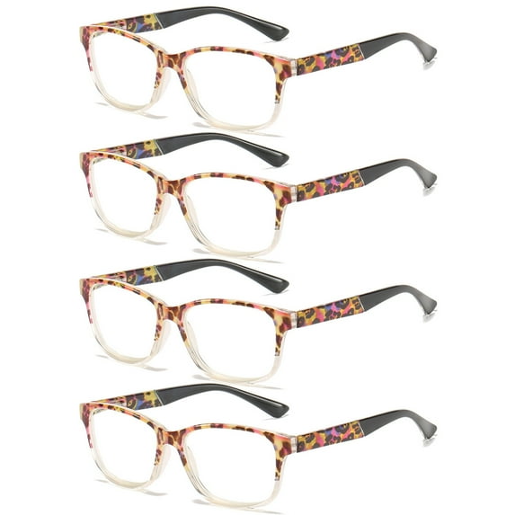 4 Pack Square Oversized Reading Glasses Spring Hinges Readers