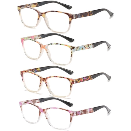 4 Pack Square Oversized Reading Glasses Spring Hinges Readers