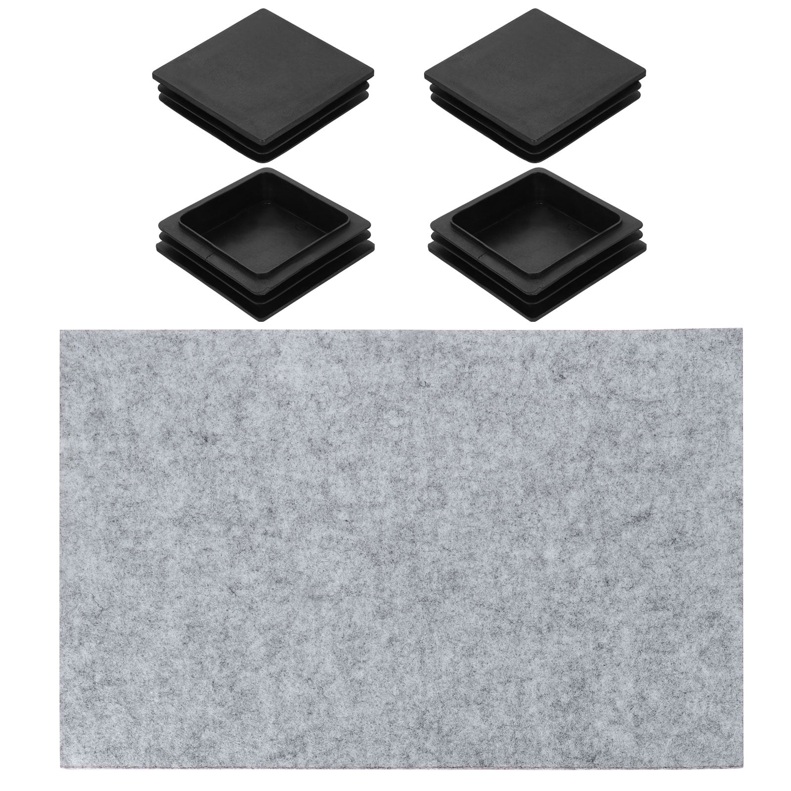 4 Pack Square Plastic Plugs with Furniture Felt Pad, 100mm/3.94" Tubing End Caps Furniture Leg Inserts for Metal Tubing Chair Table Legs