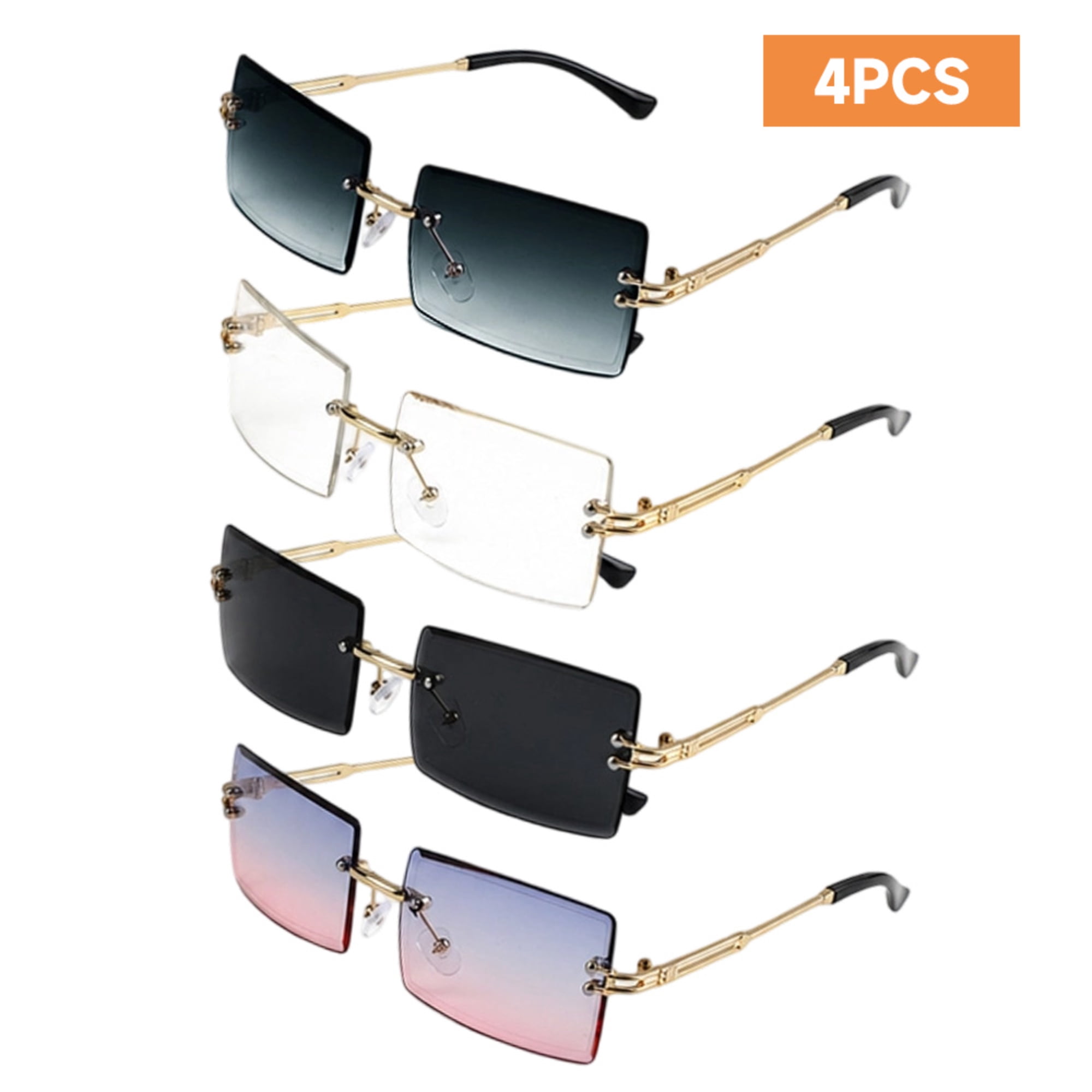 Square Rimless Shades 4 Pack Square Rimless Sunglasses Men Women Rectangle Sunglasses Fashion ...