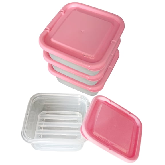 4-Pack Square Travel Soap Case with Lid, Vonpri Portable Bar Soap Holder Container Leakproof Soapbox Bathroom Shower Transparent Pink