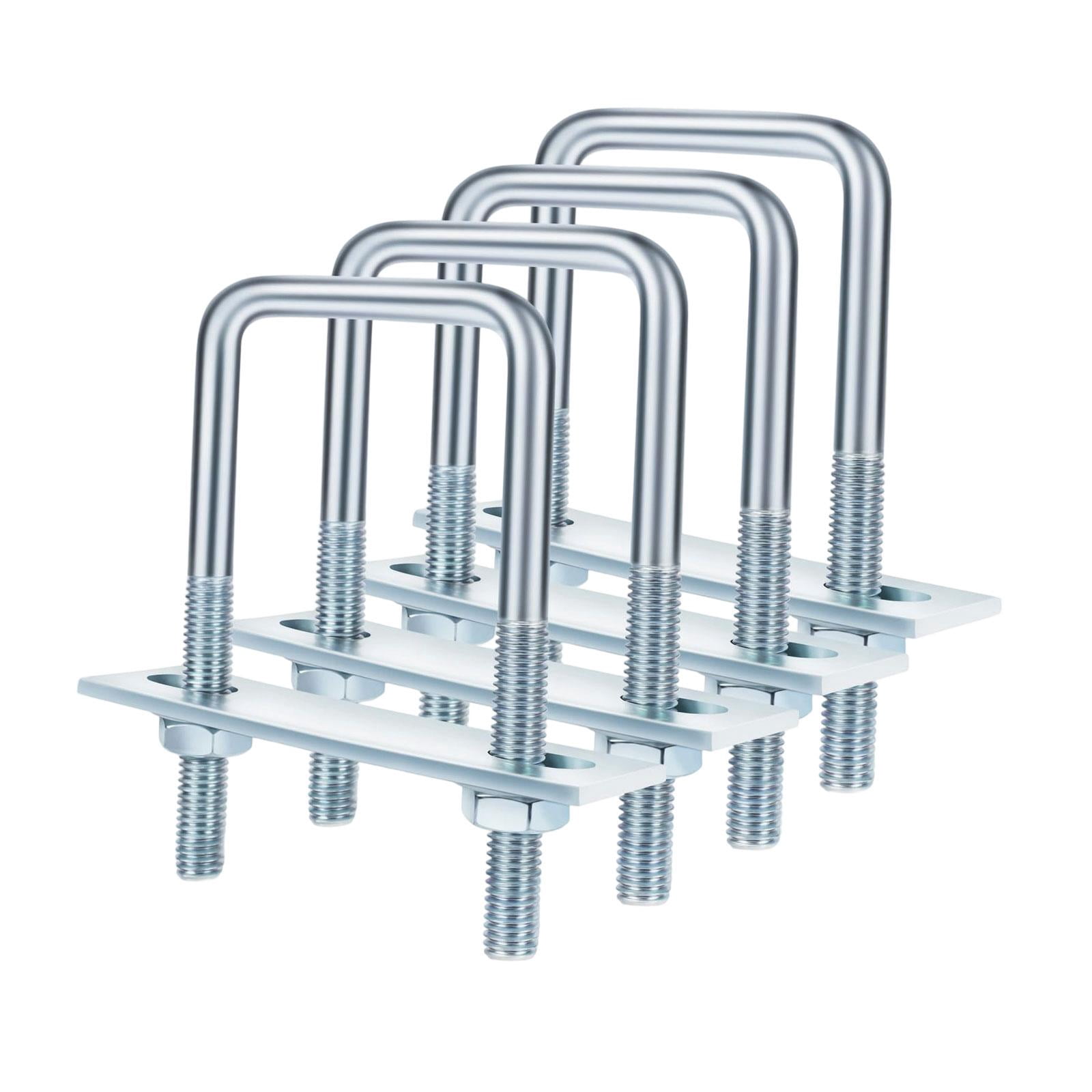 4 Pack Square U Bolts Heavy Duty Galvanized Metal with Plate Nuts Washers for Industrial Automotive Boat Trailer