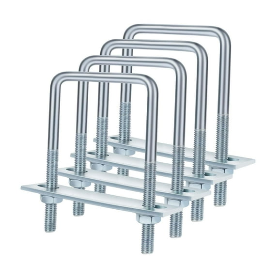 4 Pack Square U Bolts Heavy Duty Galvanized Metal with Plate Nuts Washers for Industrial Automotive Trailers