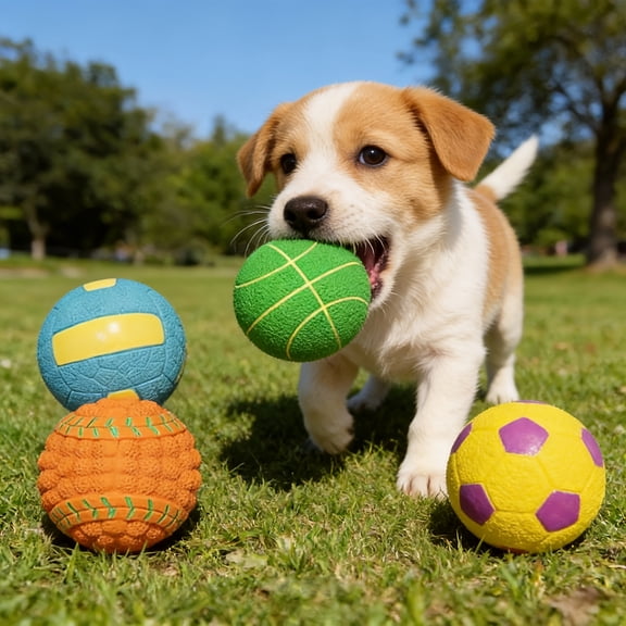 4-Pack Squeaky Dog Toys, Latex Squeaky Dog Sport Balls-2.4'' & 2.8'' Soft Bouncy Fetch Balls for Puppy Small Dogs & Puppies, Vibrant Colors Sport Chew Fetch Throw Ball