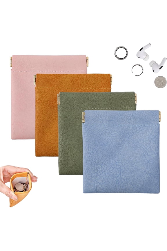 4 Pack Squeeze  Pouches, 3.5x3.1 inch PU Leather Mini Change Pouch for , , Earphones. Unisex Travel  purse for Men and Women