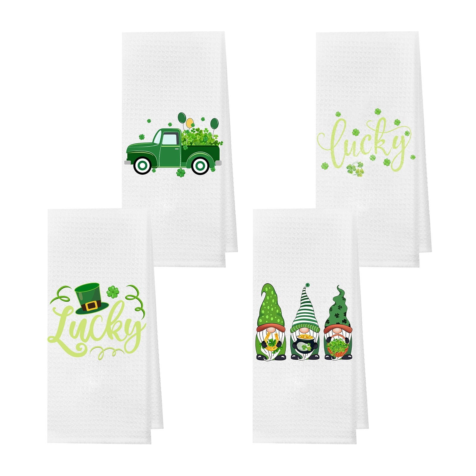 4 Pack St. Patrick's Day Irish Hand Towels Polyester Green Leaf Bath
