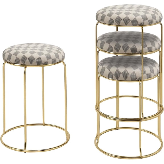 4-Pack Stack Stools, Upholstered w/Metal Legs Backless Stackable 18" Stool, Dining Room Kitchen Chairs, White