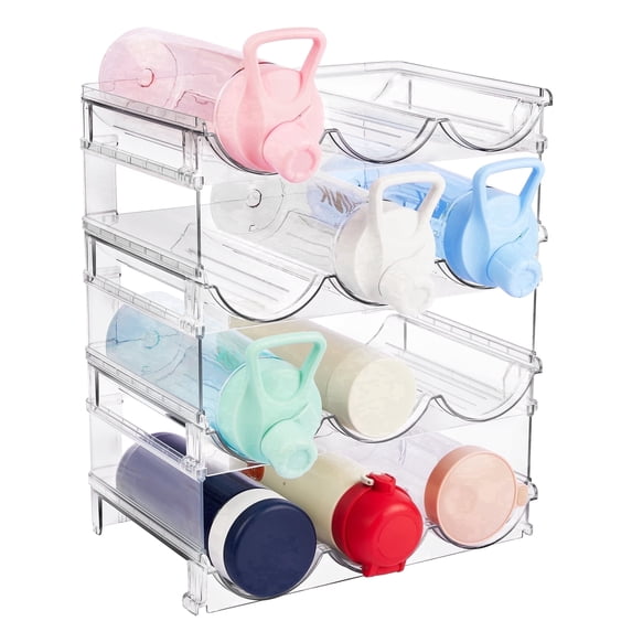 Sindcom 4 Pack Stackable Bottle Holder Storage Rack, Plastic Water Bottle Organizer, Clear