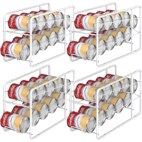 4 Pack Stackable Can Dispenser Rack for Canned Food Storage, Kitchen Pantry Organizer Shelf, Free Standing Can Holder for Cabinet or Countertop Use