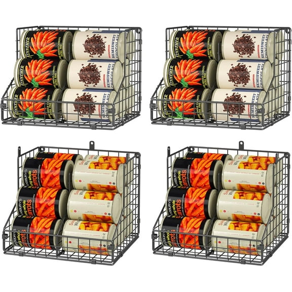4 Pack Stackable Can Organizer for Pantry with Adjustable Dividers, Soda Can Organizer, Can Storage Dispenser Holds up to 56 Cans, Metal Wire Baskets Can Holder for Kitchen Cabinet Pantry