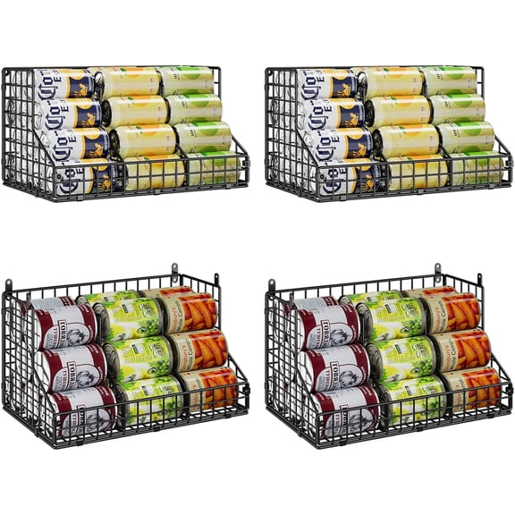 4 Pack Stackable Can Rack Organizer for Pantry Storage,Can Dispensers with 4 Adjustable Dividers, 2-Tier Metal Wire Basket Holds up to 84 Cans for Kitchen Cabinet Pantry, Black
