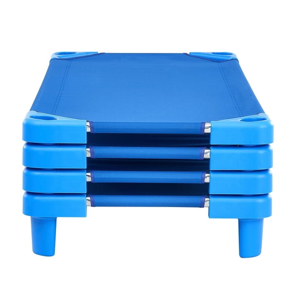 4-Pack Stackable Daycare Cot, 52"x23" Toddler Nap Bed, Portable Preschool Sleep Cot, Blue