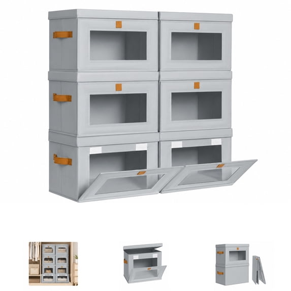 4 Pack Stackable Fabric Storage Bins with Lids, Front Opening Closet ...