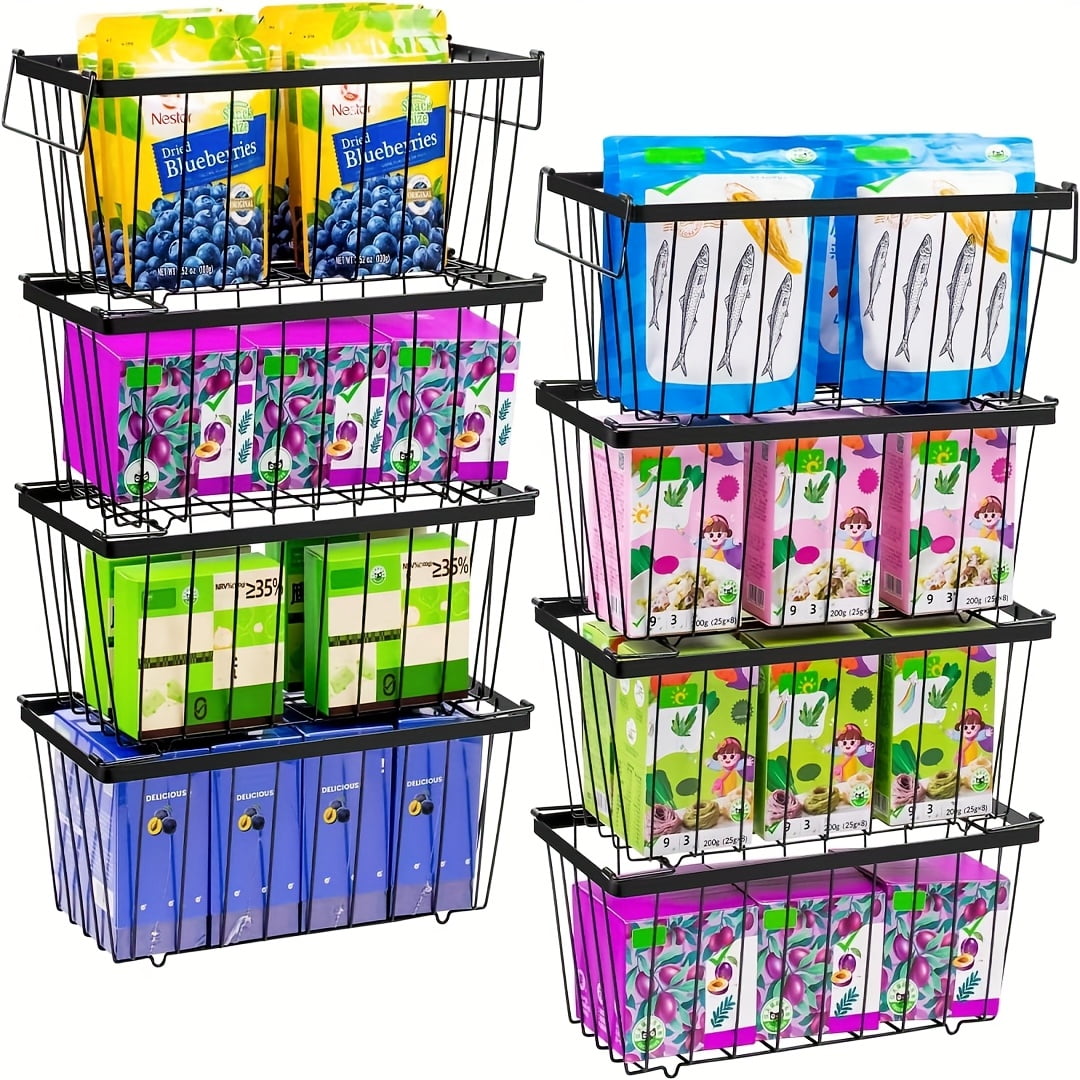 4-Pack Stackable Freezer Bins - Metal Organizer with Handle for Chest ...