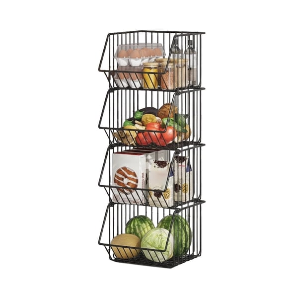 4 Pack Stackable Metal Wire Storage Baskets: Heavy-Duty Rust-, Extra-Large Open Front Organizers for Kitchen